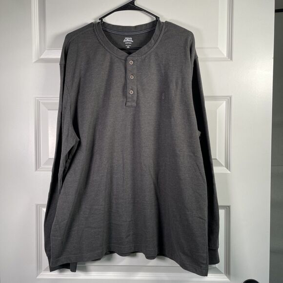 IZOD Saltwater Mens Shirt Size XXL 2X Gray Button Henley Long Sleeve Logo - Picture 3 of 11